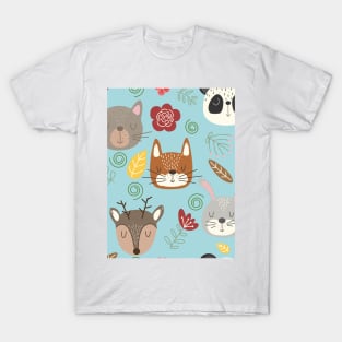 Woodland animals kids pattern blue background T-Shirt